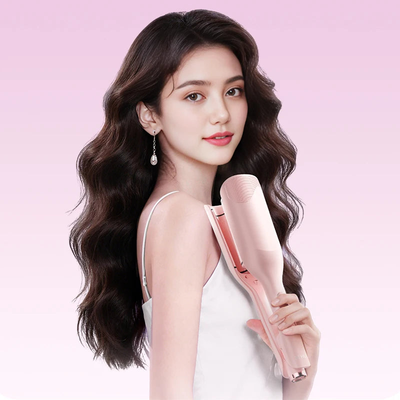 Deep Waver for Short Hair Lightweight, Dual Voltage, Smart Timer Hair Tool Crimper Double Barrel & Adjustable Temps Anti-Scald