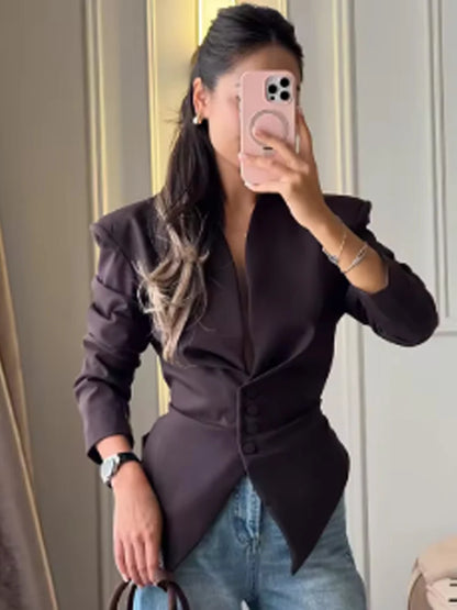 Women's Solid Elegant Ruffle Coats Chic Hollow-out V-neck Full Sleeve Waist-cinching Coat 2026 Spring Lady Highstreet Outwear