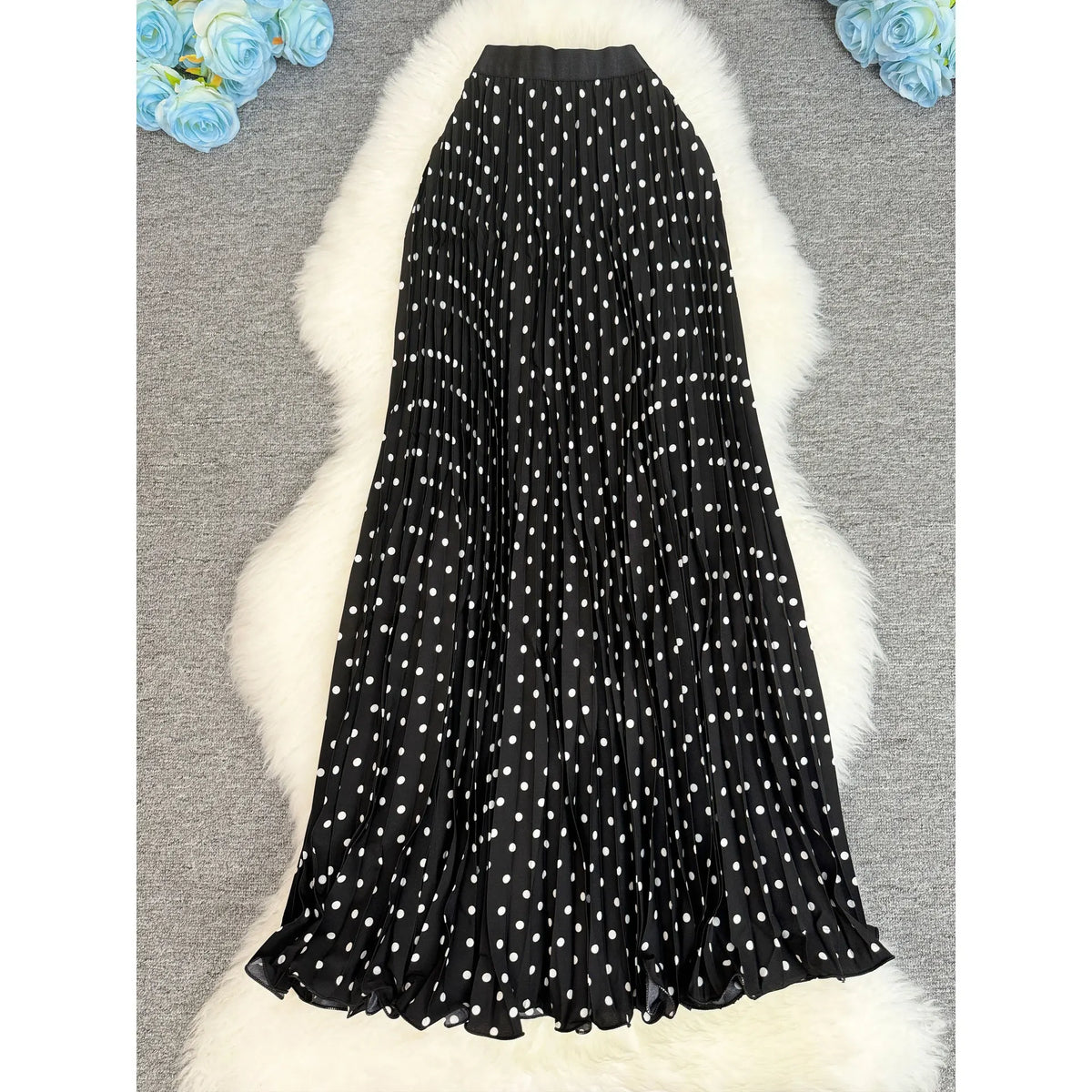 Polka Dot Print High Elegant A-line Pleated Long Skirt For Women 2025 Spring autumn Office Lady Casual Leopard Skirts