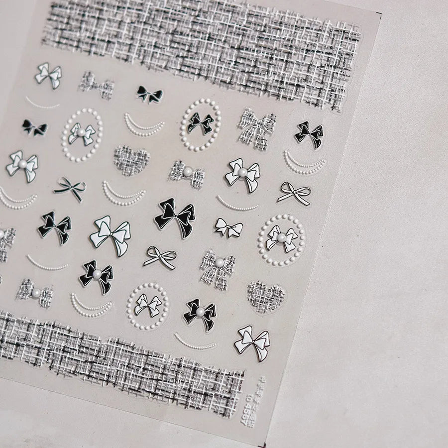 5D Black White Lace Atripe Nail Art Sticker High Quality Pearl Crystal Diamond Sticker Decorative For Nails DIY Manicure Design