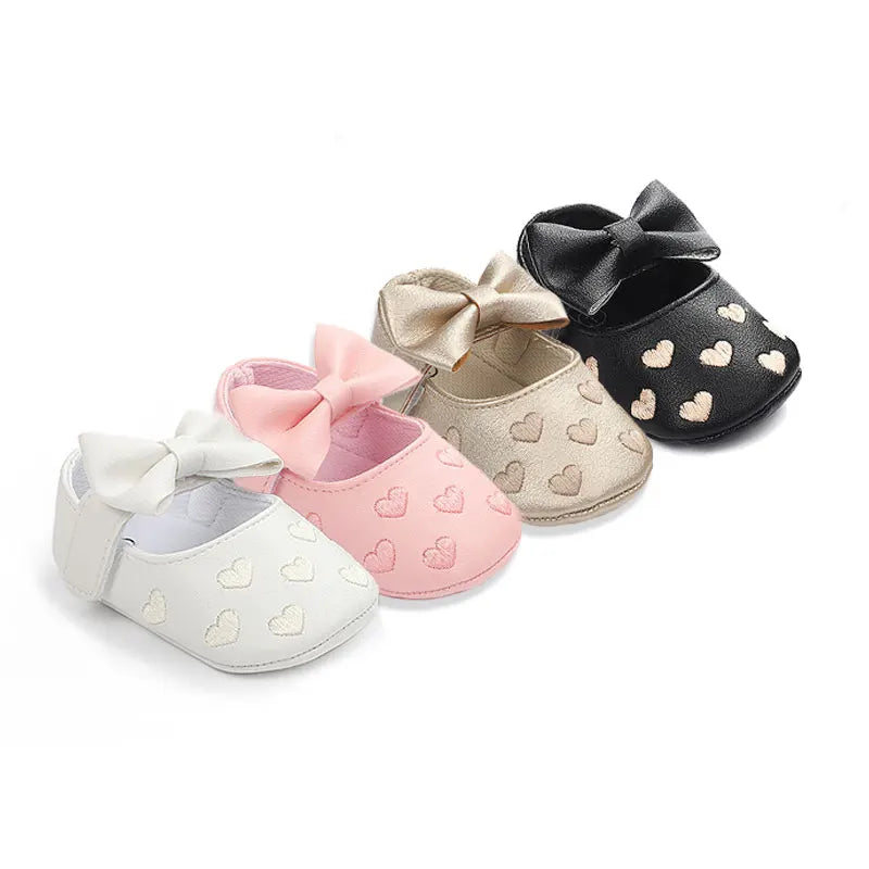 Baby Shoes Classic Dress Cute Bow-knot Heart Anti-slip Soft Sole First Walkers Infant Baby Girls Toddler Shoes 0-18m