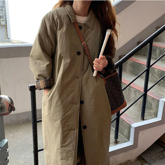 Fashion Winter Retro Loose Women's  Cotton Clothes Warm  Slimming  Outerwear Leisure Solid Commute Women's Coat