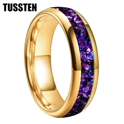 TUSSTEN 4/6/8MM Men's and Women's Wedding Tungsten Ring Galaxy Orion Nebula And Purple Crystal Stone Inlaid Comfortable Fit