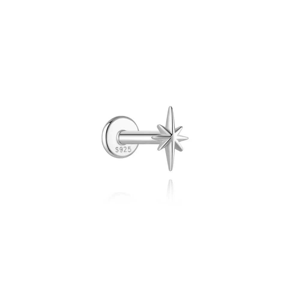 AIDE 925 Sterling Silver Shiny Hollow Lotus Flower Crown Flat Back Internal Thread Piercing Earring For Women INS Dainty Luxury