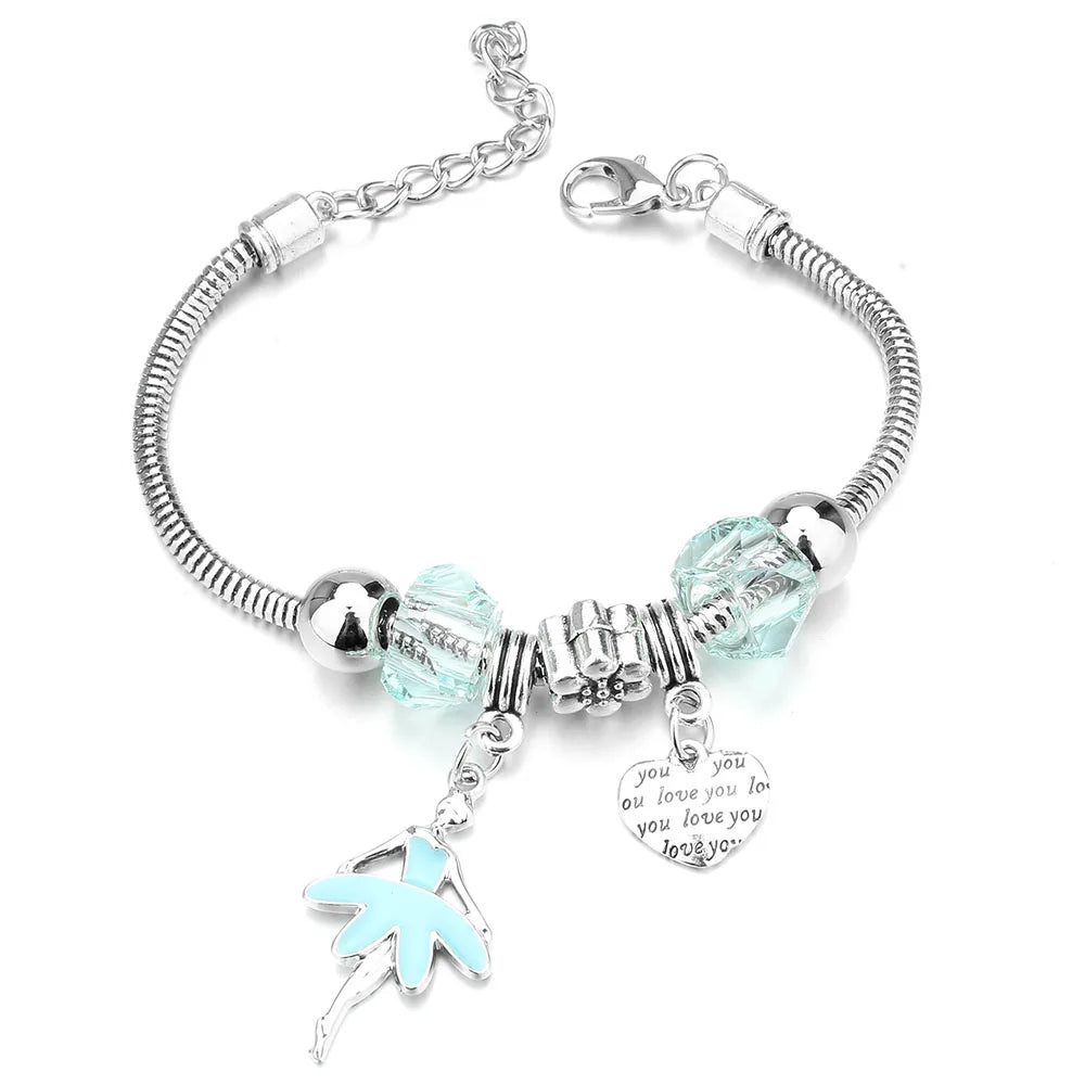 Charm Bracelet & Bangles Jewelry 6 Color Clay Zircon Ball Crown key lock Shape Beads Bracelets For Women Girl Friendship Gift