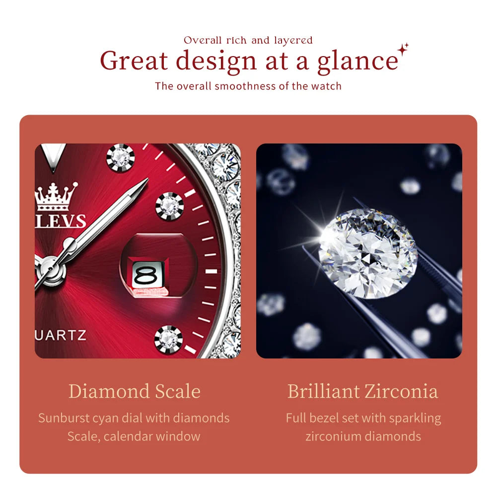 OLEVS 9945 Elegant Original Watches For Woman Quartz Watch Waterproof Luminous Automatic Date Ladies Watch Gifts Diamond Bezel
