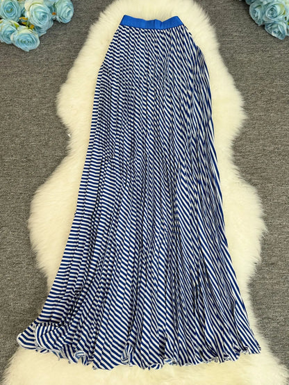 Polka Dot Print High Elegant A-line Pleated Long Skirt For Women 2025 Spring autumn Office Lady Casual Leopard Skirts
