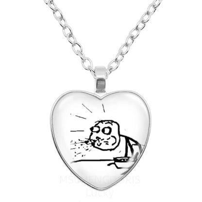 Rage Comic Necklace Derp Face Trollface Funny Meme Cartoon Glass Heart Shape Pendant Chain Necklace Charm Jewelry Collect Gift