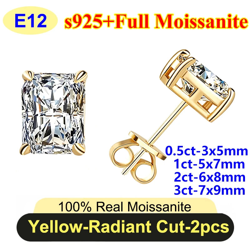 PureNew 0.5-3ct Classic Full Moissanite Earrings For Women S925 Silver Plated 18k Gold D Color VVS1 Women's Moissanite Earrings
