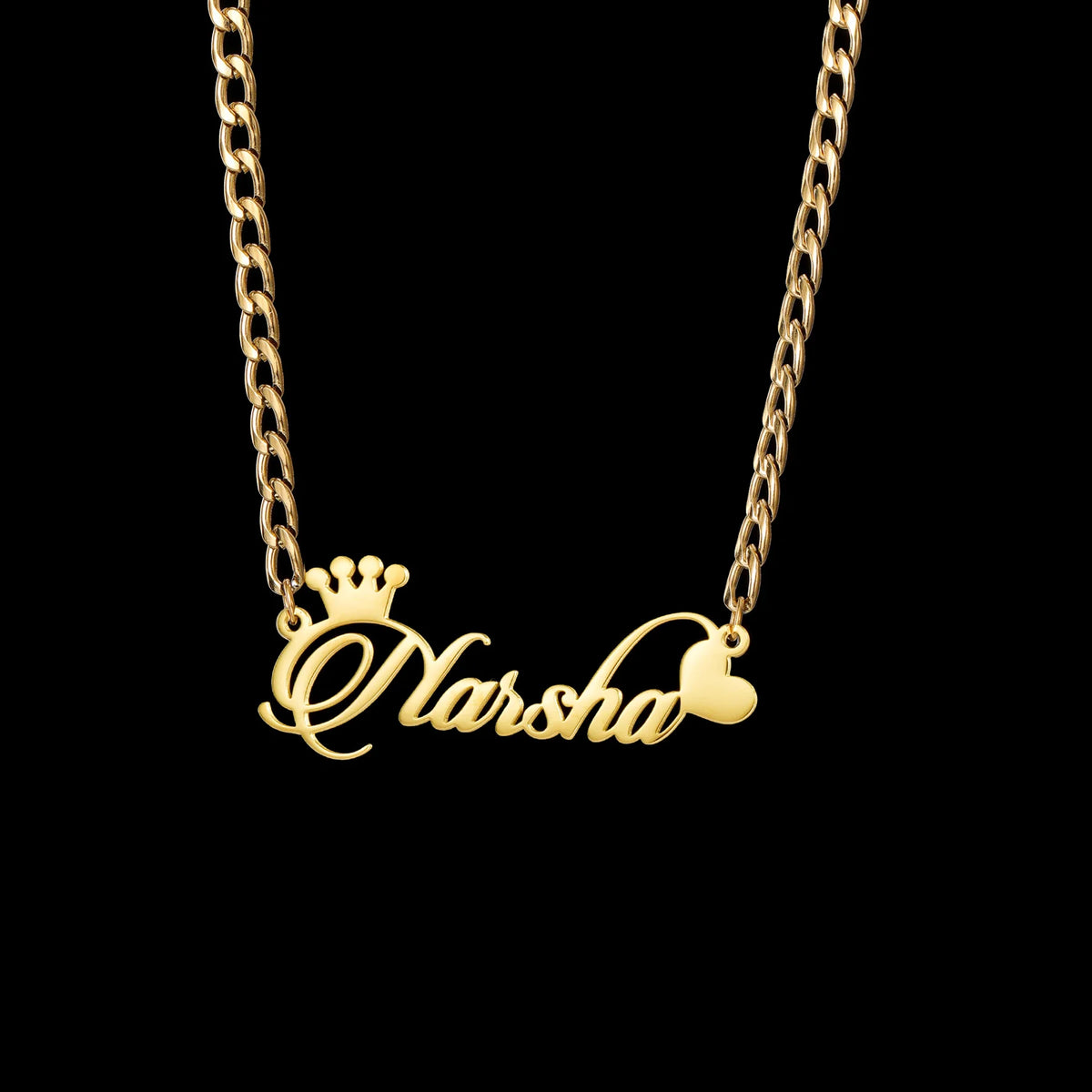 Atoztide Personalized Custom Name Necklace for Women Stainless Steel Crown Heart Nameplate Figaro Chain Birthday Jewelry Gift