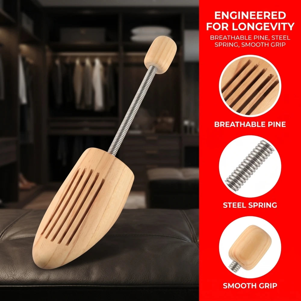 Repacego 2Pcs Premium Pine Wood Shoe Tree Adjustable Shoe Shaper Stretcher Men Women Breathable Shoe Keeper for All Shoe Types