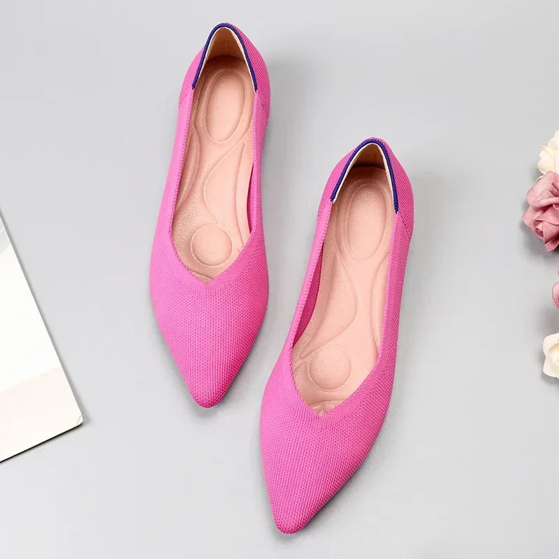 Women's Shoes Mesh Breathable Pointed Toe Flat Shoes Fashion Soft Bottom Knitted Shoes Female Casual Slip on Footwear Loafers85