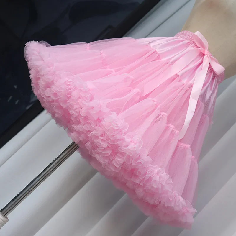 Lowest Pirce Womens 2-Layered Pleated Tulle Petticoat White Black Tutu Puffy Party Cosplay Skirt Lolita Cosplay Bridal Crinoline