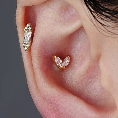 Right Grand ASTM F136 Titanium Tiny Double Marquise CZ Labret Stud Earring 16G Heart CZ Cartilage Helix Tragus Conch Piercing