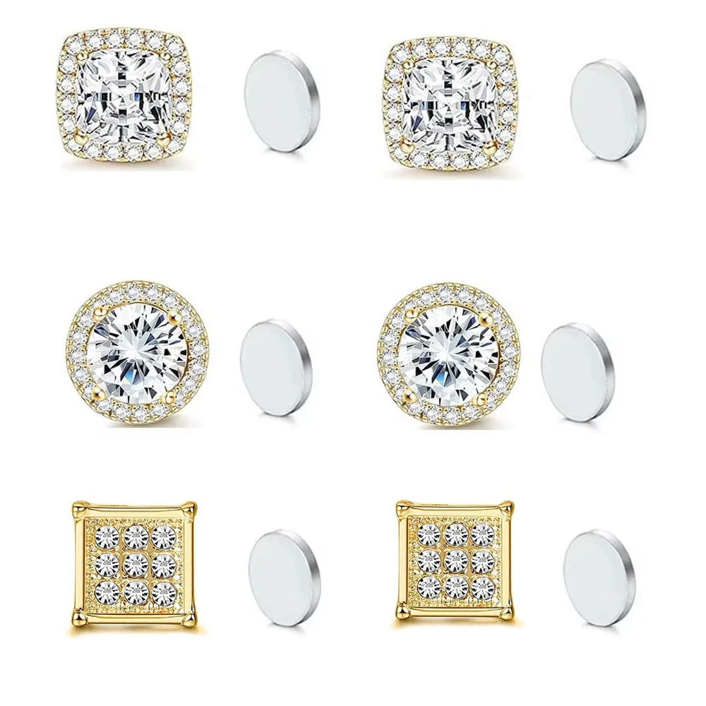 ZAKOL New 1 Pair Buling Cubic Zirconia Stainless Steel Magnetic Ear Clip Simple Fashion No Piercing Stud Earrings for Women Men
