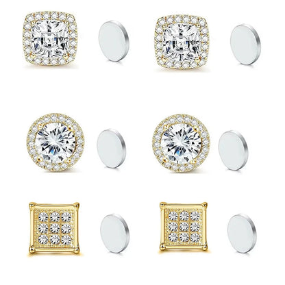 ZAKOL New 1 Pair Buling Cubic Zirconia Stainless Steel Magnetic Ear Clip Simple Fashion No Piercing Stud Earrings for Women Men