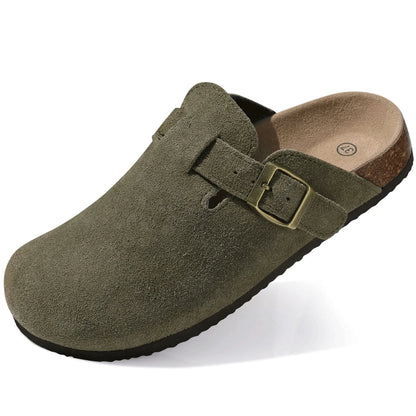 Asgard Women's Suede Clogs Leather Mules Cork Footbed Sandals Arch Support Aldult Four Seasons Adjustable Buckle Potato Shoes
