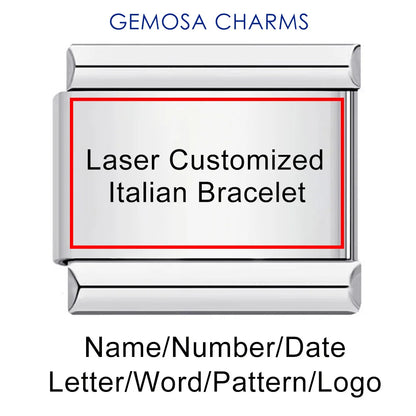 GEMOSA 1pc Personalization Laser Customized Name Message Logo Italian Charm Link Fit 9/18mm Stainless Steel Bracelet DIY Beads