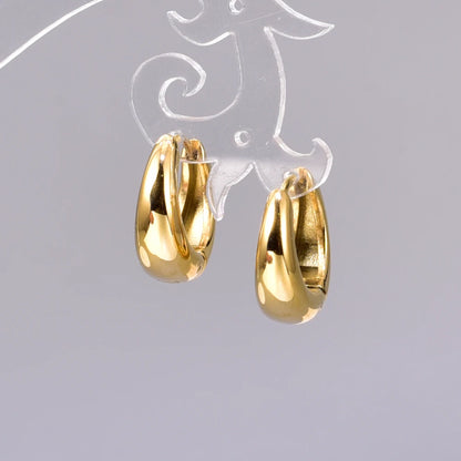 E137 European and American minimalist smooth geometric oval retro cool style earrings plated with 18K gold