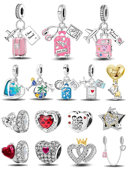 Fit 925 Original Bracelets Love Heart Flower Four Leaf Clover Turtle 925 Silver Charms Beads DIY Birthday Jewelry Gift