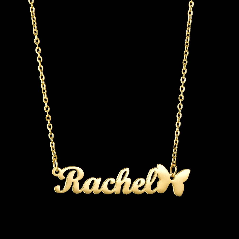 Atoztide Multiple Custom Name Frosted Necklaces Full Stone Butterfly Chain Stainless Steel for Women Pendant Jewelry Gifts