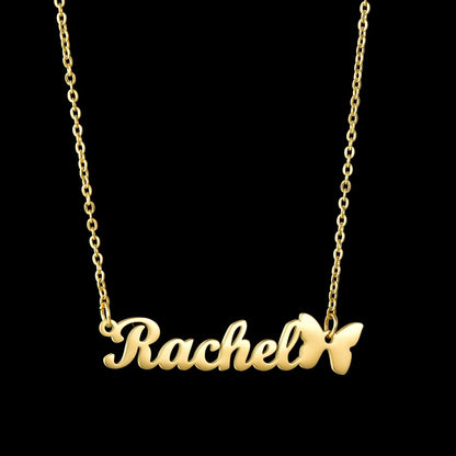 Atoztide Multiple Custom Name Frosted Necklaces Full Stone Butterfly Chain Stainless Steel for Women Pendant Jewelry Gifts