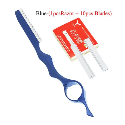 Meisha 1pcs Sharp Hair Thinning Razors 10pcs Blades Steel 440C Hair Removal Cut Knife Hairdressing Tools Home DIY Razors C0001A