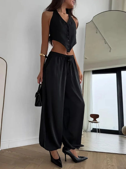 Solid Drapey Satin Loose Harem Pants Women Casual Elastic Waist Drawstring Design Long Pant 2026 Lady Commute Versatile Wear New