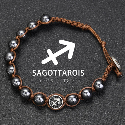 Hand Knitted 12 Zodiac Bracelets Hematite Stainless Steel Leo Libra Bracelet Couples Friendship Gifts Bracelets Jewelry