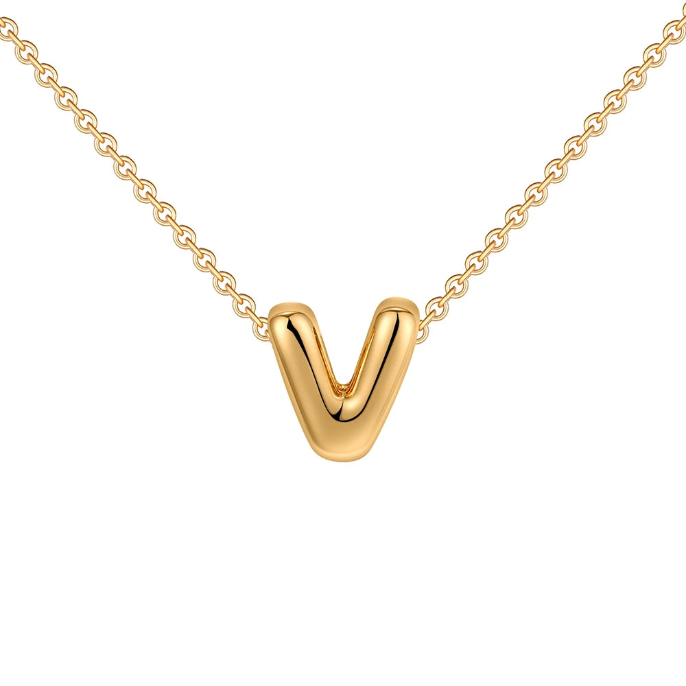 Dainty Mini Bubble Letter Necklace Gold Plated Balloon Initial Tiny Small Pendent Necklaces for Women Jewelry Teen Girls Gifts