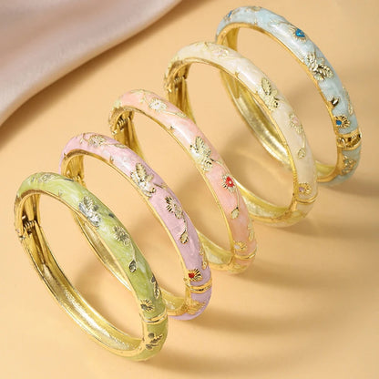 FTCY 5PCS Fine Small Flower Cloisonne Enamel Bangles For Women Vintage Bohemian Oil-drop Bracelet Elegant Jewelry Gifts