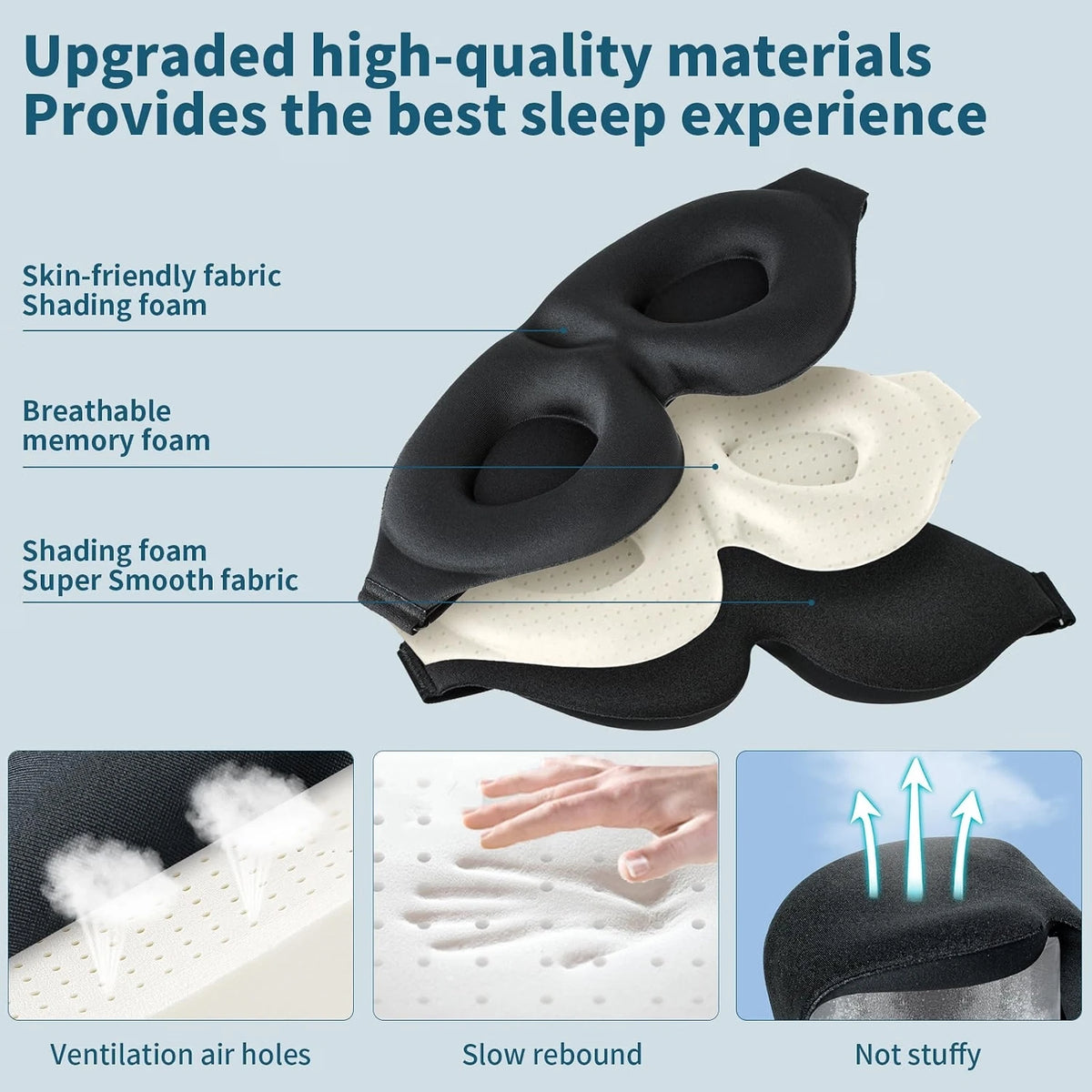 3D Eye Mask for Sleeping Soft Breathable Sleep Mask Block Out Light Comfortable Nose Pad Eye Cover for Travel Nap Home