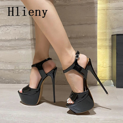 Hlieny 2026 Summer Style Sexy 16cm High Heels Buckle Strap Sandals Women Peep Toe Nightclub Party Stripper Shoes Big Size 45 46
