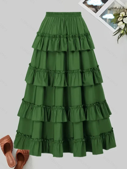 Solid Color Ruffled Skirt