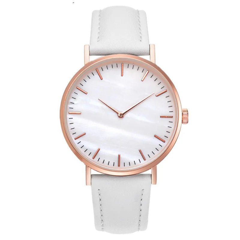 Elegant Pink Shell Dial Women's Watch Minimalist Quartz Ladies Wristwatch with Leather Strap Fashion Woman Watches Gift Reloj