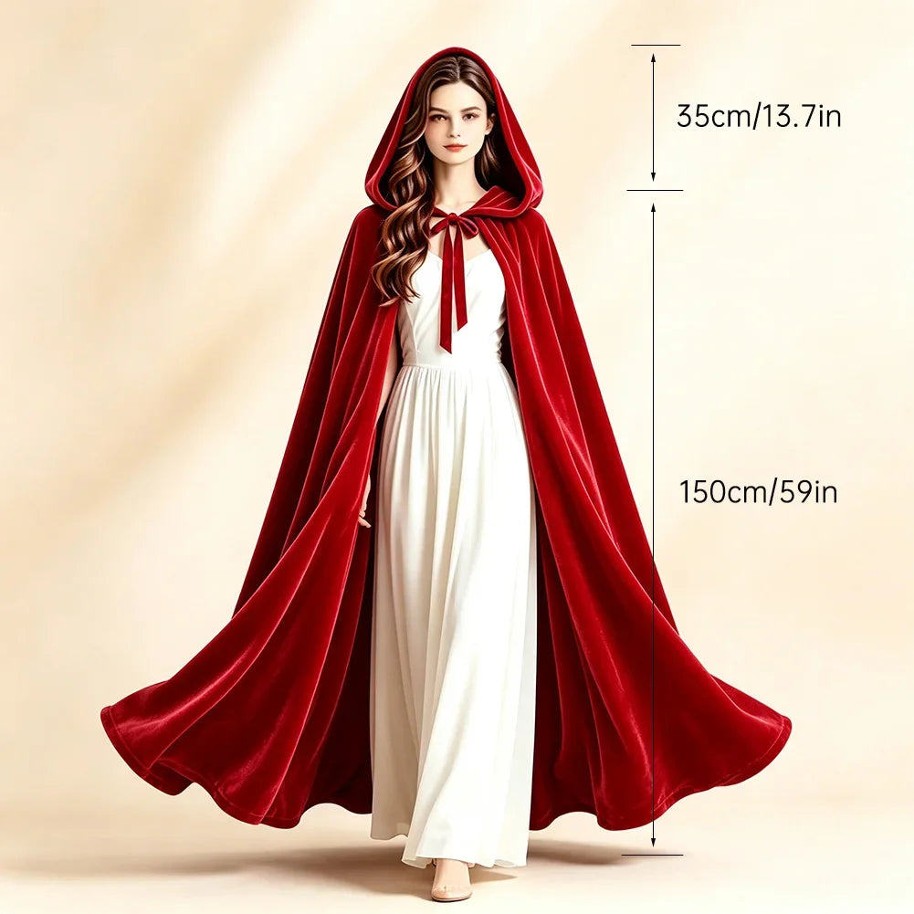 Halloween Hooded Velvet Cloak Long Medieval Cape Wide Silhouette Velvet Shawl For Women Wedding Stage Festival Holiday