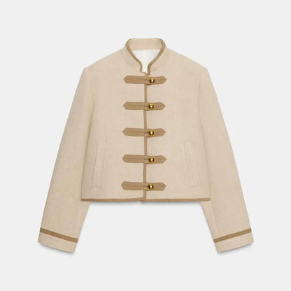 Vintage Women's Cropped Napoleon Jacket Stand Collar Single Breasted Hussar Jackets 2026 Autumn Lady Chic Black Outwear New