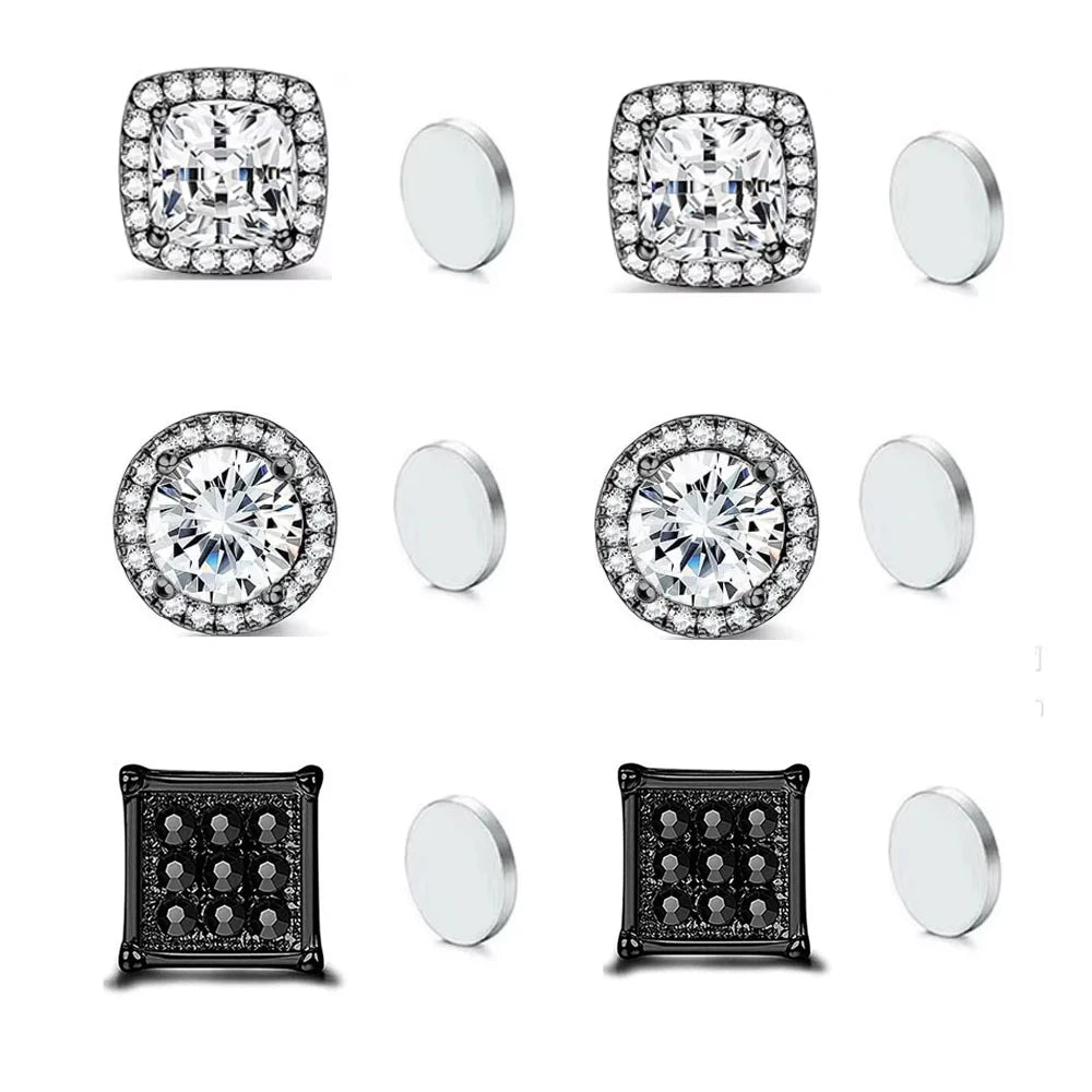 ZAKOL New 1 Pair Buling Cubic Zirconia Stainless Steel Magnetic Ear Clip Simple Fashion No Piercing Stud Earrings for Women Men