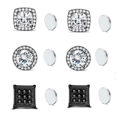 ZAKOL New 1 Pair Buling Cubic Zirconia Stainless Steel Magnetic Ear Clip Simple Fashion No Piercing Stud Earrings for Women Men
