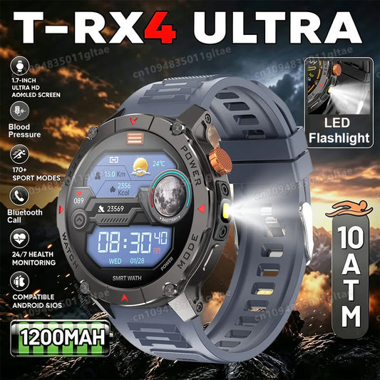 T-RX4 Outdoor Smart Watch GPS Tracking 1200Mah ECG Health Monitoring LED Flashlight Sports 10ATM Waterproof Smartwatch Men HT30