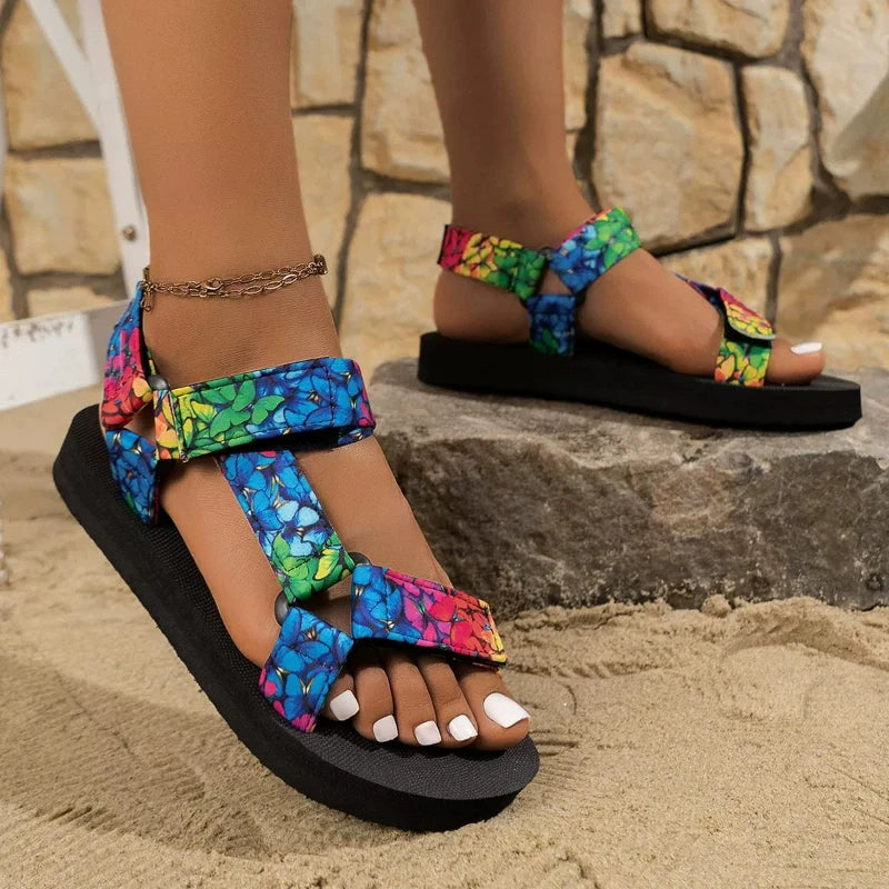 Summer Flat Women's Shoes Outdoor Sandals Casual Women Slippers Hemp Rope Set Foot Beach Sandals Large Size Hook & Loop Sandals