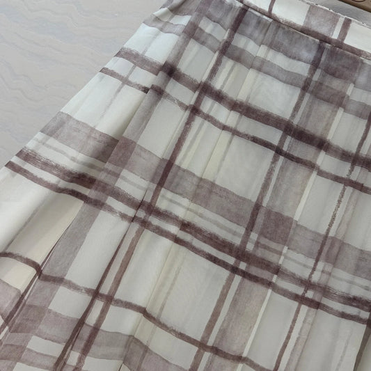 High Quality Plaid Print Pleated Midi Skirt Women Side Zipper A Line Mid Calf Skirts Daily Office Casual Bottoms