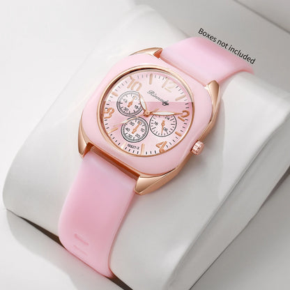 Fashion Women Square Quartz Watch Candy Color Silicone Strap Decorative Three Dials Wristwatches Relogio Feminino（Without Box）