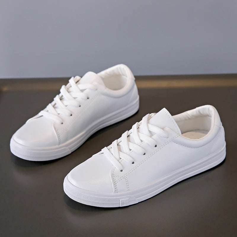 Women Sneakers Breathable Students Casual Sports Shoes Girl Flat Leather Pu White Shoes Woman Vulcanize Shoes