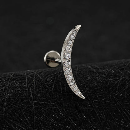 Right Grand ASTM F136 Titanium Long Crescent Moon Labret with CZ 16G Screw Back Climber Earring Helix Cartilage Tragus Piercing