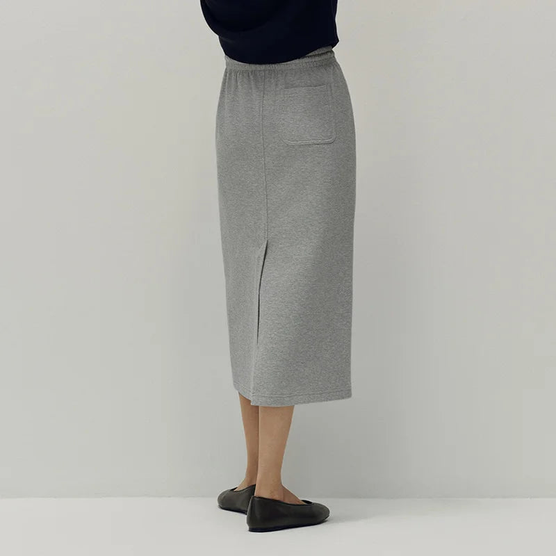 Semir Women Skirt Knit Long Straight Elastic Waist Sport Style Retro Casual Bottoms Autumn Midi Skirt Daily Wear 2026