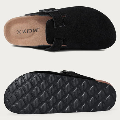 Litfun Suede Women's Clogs with Adjustable Strap Cork Footbed Leather Mules with Arch Support Unisex Outdoor Clogs Potato Shoes