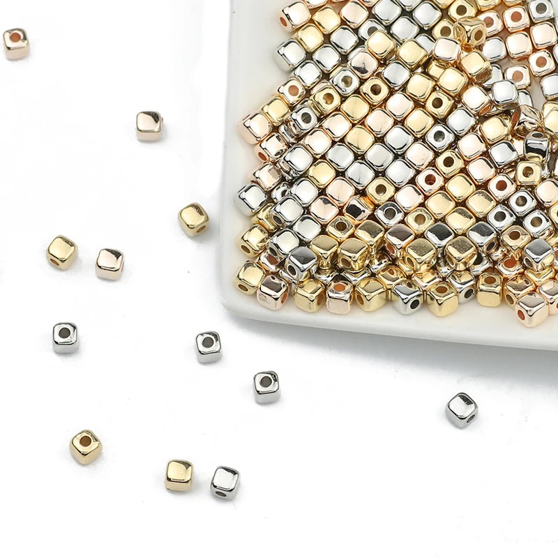 100-400pcs Gold Color Beads 4mm 6mm CCB Cube Crown Heart Pendant Star Spacer Loose Beads for Love Jewelry Making Bracelets DIY S