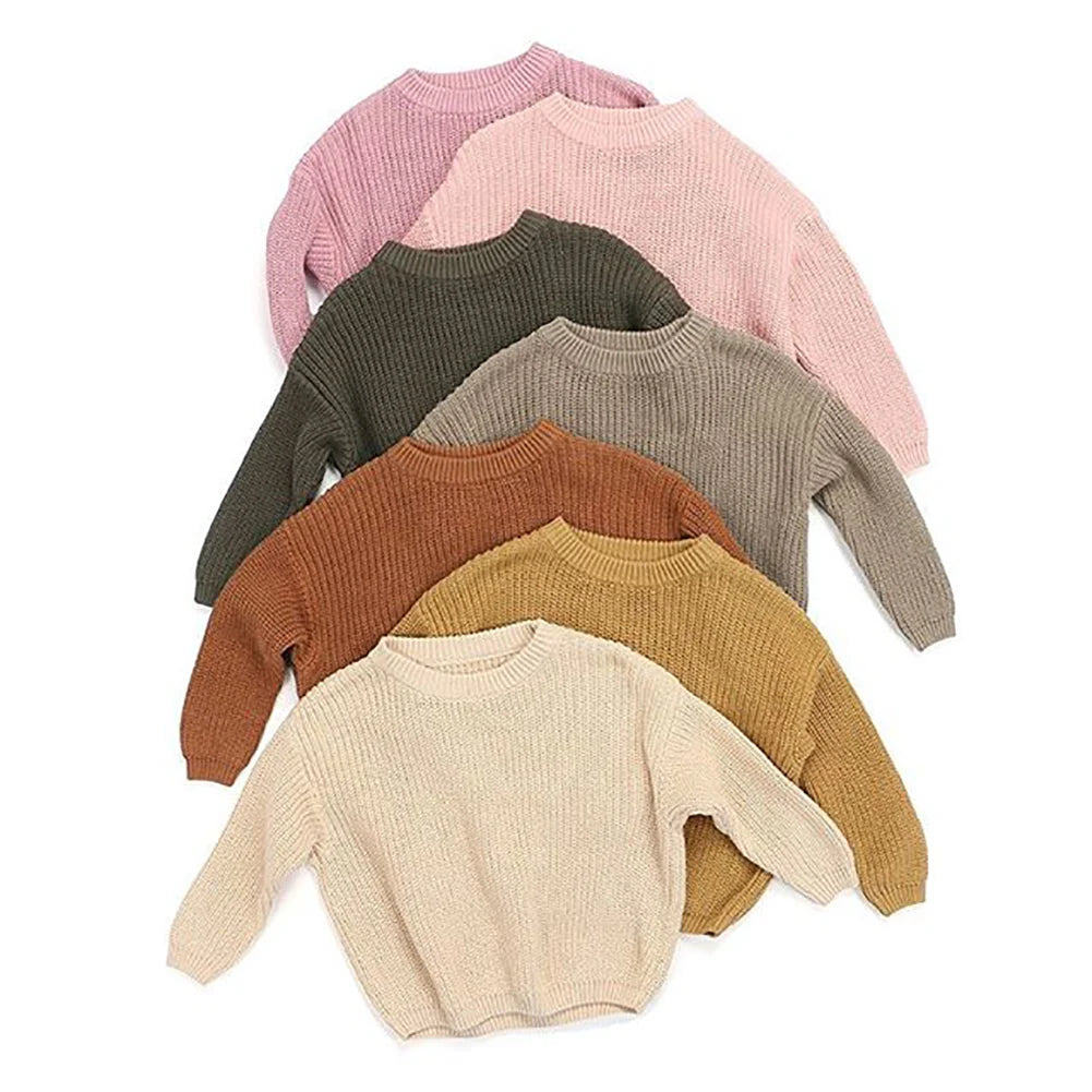 Autumn Winter Newborn Baby Girl Boy Knitted Long Sleeve Sweater Solid Loose Pullover Casual Tops Children Sweater Kids Clothes