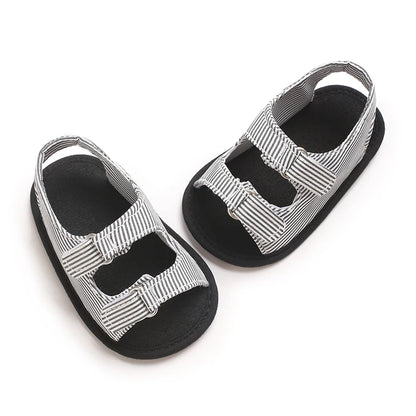 Baby's First Step Sandals 0-1 Year Old Boy Striped Soft Soled Sandals Breathable and Non Slip Frst Pair Of Walking Shoes